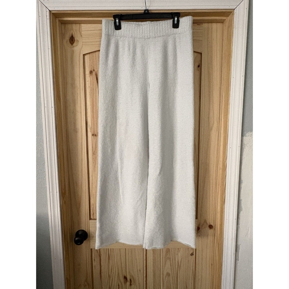 UGG Women's‎ Fuzzy Knit Pants Wide Leg Cream White Elastic Waist Cozy Large FLAW